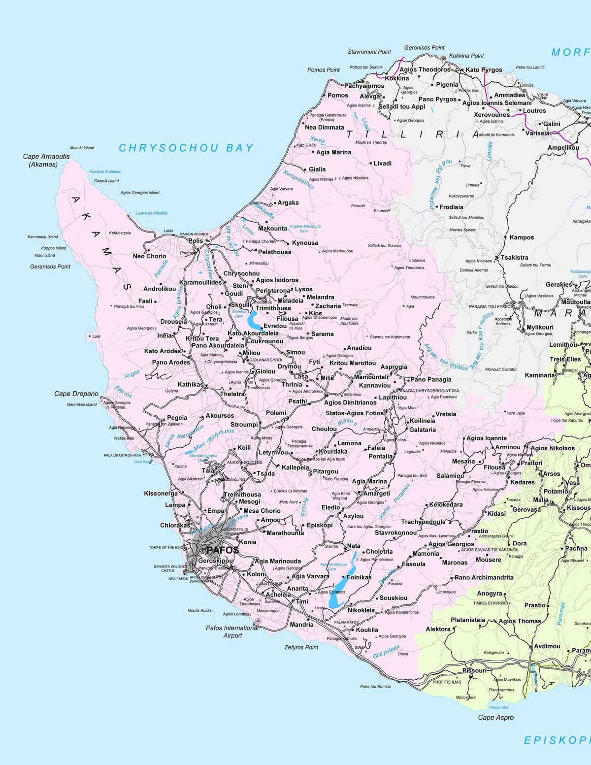 ರಸ್ತೆ ನಕ್ಷೆ paphos ಸೈಪ್ರಸ್